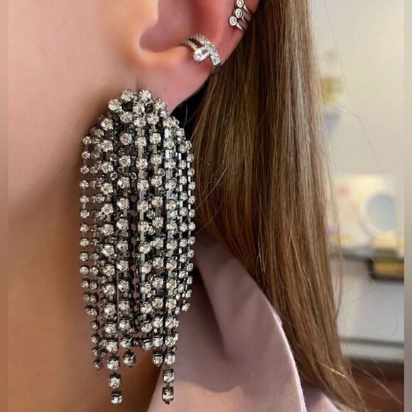 Elegant Rhinestone Tassel Drop Earrings - Picture 1 of 6